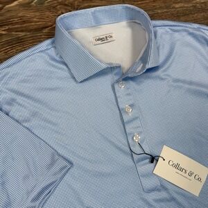Collars & Co Mens Dress Collar Polo Size Large Tall Blue Houndstooth NEW